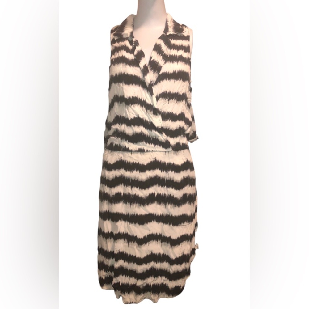 Tracy Reese - Black & White Blurred Striped Silk Dress Sz M EUC